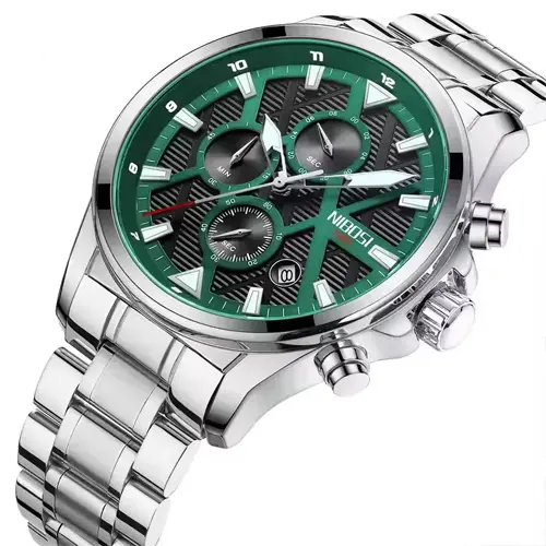 Nibosi 2510 Waterproof & Chronograph Stylish Men's Watch – Dial Color: Green, Strap Color: White – View 2