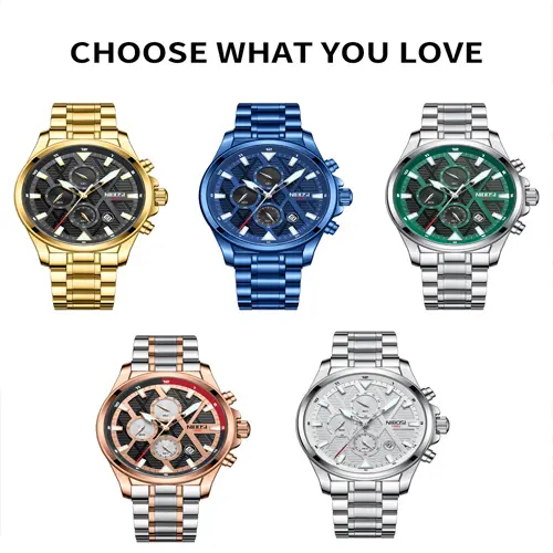 Nibosi 2510 Waterproof & Chronograph Stylish Men's Watch – Dial Color: Green, Strap Color: White – View 3