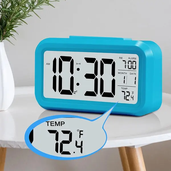 Data Time Calendar Desktop Multifunction LED Digital Table Clock – Color: Blue – View 3