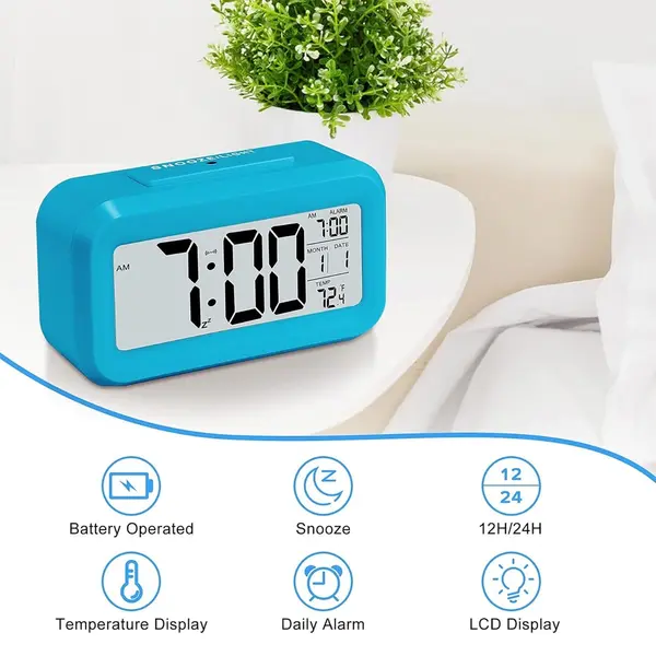 Data Time Calendar Desktop Multifunction LED Digital Table Clock – Color: Blue – View 4