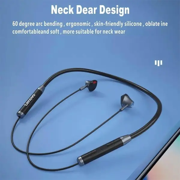 Lenovo HE06 Wireless Neckband Headphones With Working Time 8 Hours – Color: Black – View 4