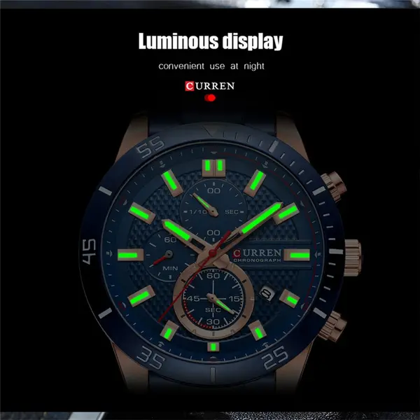 Curren-8417 High Quality Stainless Steel Luminous Men's Watch – Dial Color: Green, Strap Color: Silver – View 6