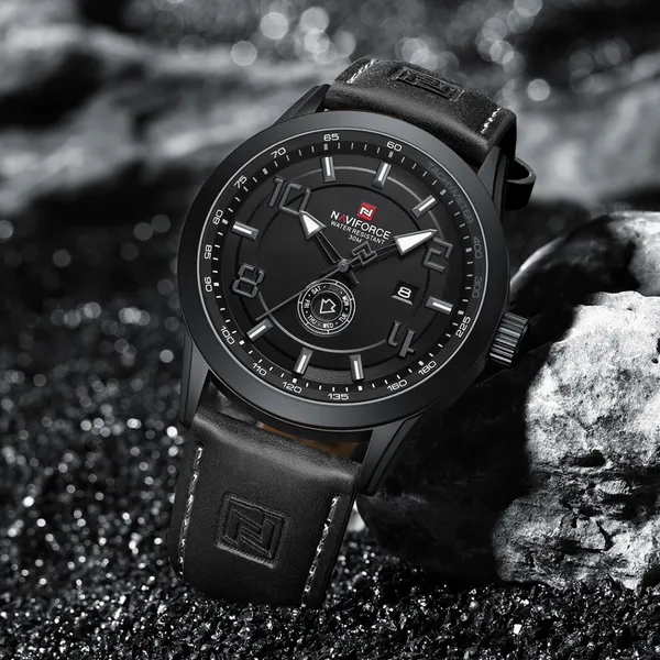 NAVIFORCE NF9229 Youth Retro Fashion Luminous Quartz Men's Watch – Dial Color: Grey, Strap Color: Black – View 3