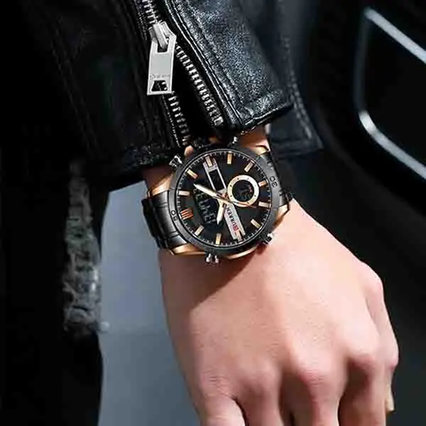 Curren 8384 Stainless Steel Dual Movement Men's Watch – Dial Color: Black, Strap Color: Black – View 2