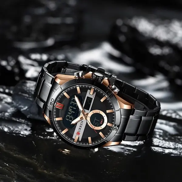 Curren 8384 Stainless Steel Dual Movement Men's Watch – Dial Color: Black, Strap Color: Black – View 3