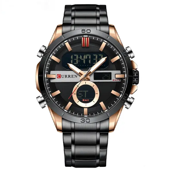 Curren 8384 Stainless Steel Dual Movement Men's Watch – Dial Color: Black, Strap Color: Black – View 1