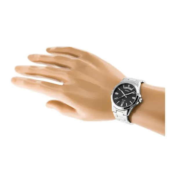 CASIO MTP-1381D-7AVDF ENTICER Stainless Steel Silver Chain Men's Water Resistant Watch – Dial Color: Black, Strap Color: Silver – View 4