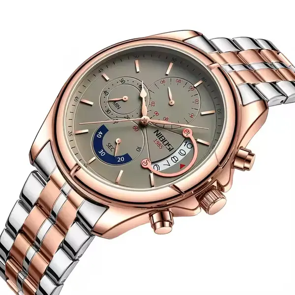 Nibosi 2522 High Quality Stainless Steel Analog Men's Watch  – Dial Color: Brown, Strap Color:  Brown  – View 2
