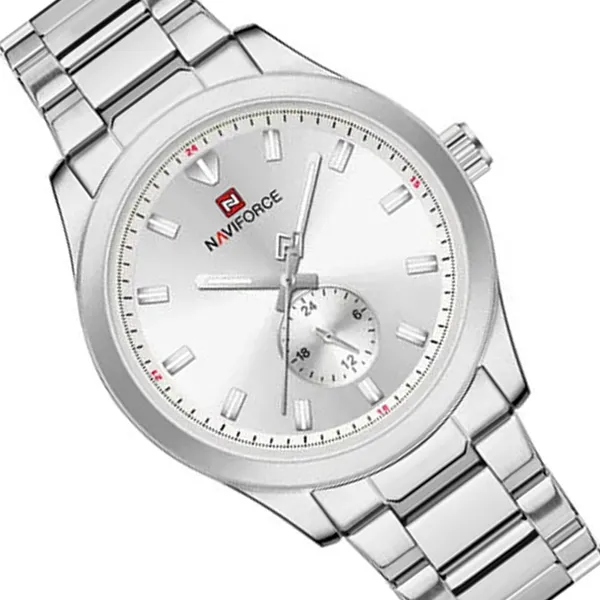 NAVIFORCE NF9231 High Quality Stainless Steel Waterproof Analog Men's Watch – Dial Color: Silver, Strap Color: Silver – View 2
