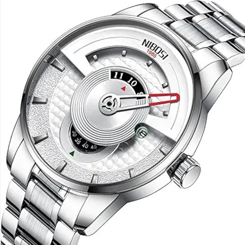 Nibosi 2509 High Quality Stainless Steel Fashion Men's Watch – Dial Color: Silver, Strap Color: Silver – View 2