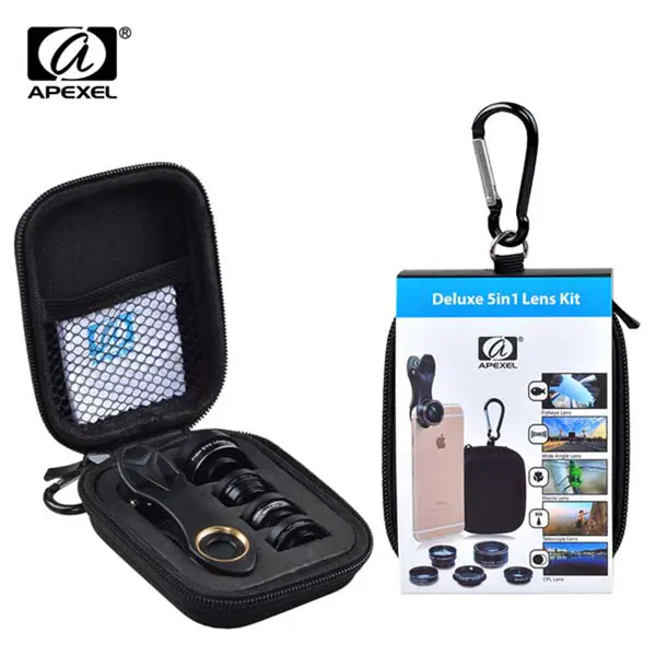 Apexel 5 in 1 HD Macro Lens+2X Telephoto Lens+CPL Mobile Phone Lens KIT  – View 2