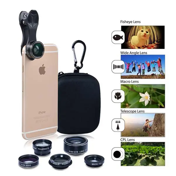 Apexel 5 in 1 HD Macro Lens+2X Telephoto Lens+CPL Mobile Phone Lens KIT  – View 4