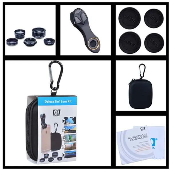 Apexel 5 in 1 HD Macro Lens+2X Telephoto Lens+CPL Mobile Phone Lens KIT  – View 3