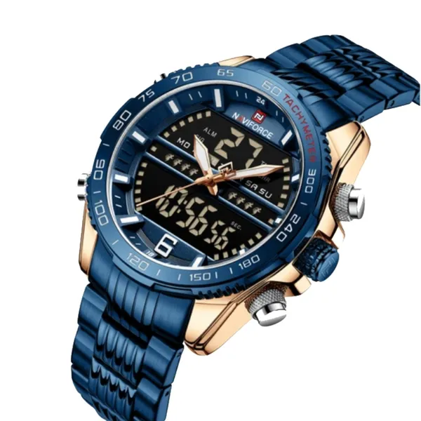 NAVIFORCE NF9195 Stainless Steel Dual Time Men's Watch – Dial Color: Blue, Strap Color: Blue – View 2