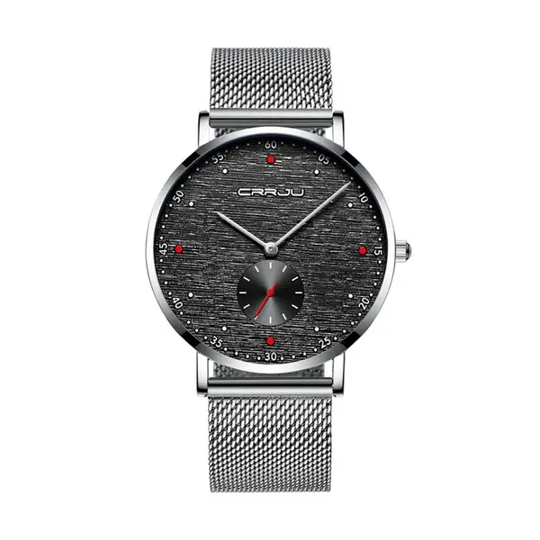 CRRJU 2163 Minimalist Stainless Steel Multifunctional Analog Quartz Men's Watch – Dial Color: Black, Strap Color: Silver – View 1