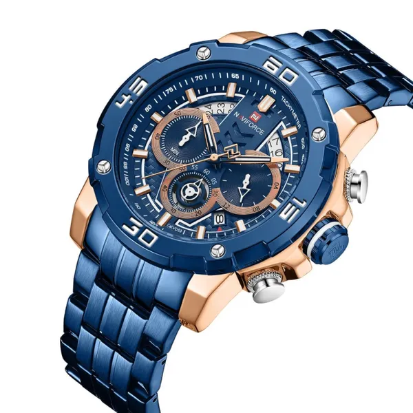 NAVIFORCE NF9175 Stainless Steel Chronograph Men's Watch – Dial Color: Blue, Strap Color: Blue – View 2