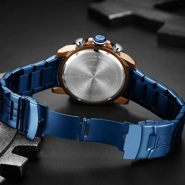 NAVIFORCE NF9175 Stainless Steel Chronograph Men's Watch – Dial Color: Blue, Strap Color: Blue – View 5