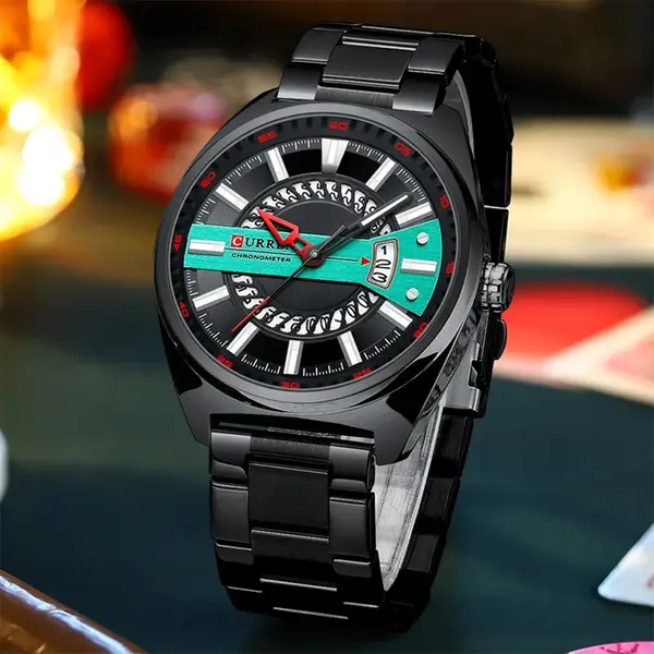 Curren 8403 High-Quality Stainless Steel Fashionable Men's Watch – Dial Color: Black, Strap Color: Black – View 4