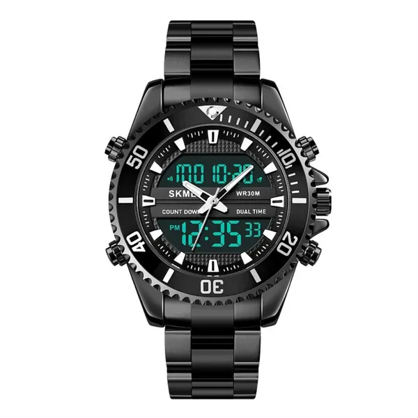 Skmei 1850 Dual Movement Waterproof Multifunction Men's Watch – Dial Color: Black, Strap Color: Black – View 1