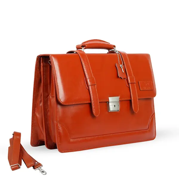 Mens Messenger Bag 15.6 Inch Waterproof Leather Office Work Bag – Color: Orange – View 2