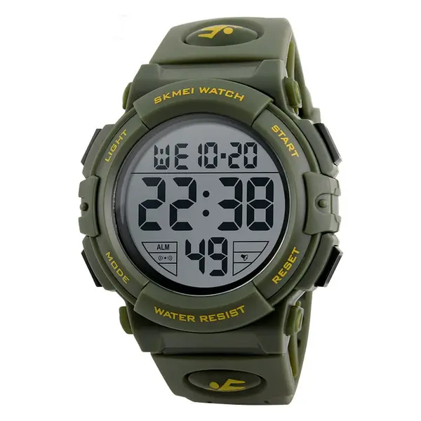 SKMEI 1258 Digital Rugged Design PU Leather Sporty Men's Watch – Dial Color: Black, Strap Color: Green  – View 1