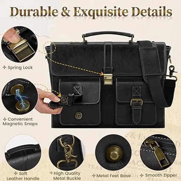 RAINSMORE Mens Messenger Bag 15.6 Inch Waterproof Leather Office Work Bag – Color: Black – View 2