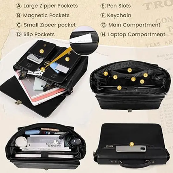 RAINSMORE Mens Messenger Bag 15.6 Inch Waterproof Leather Office Work Bag – Color: Black – View 3