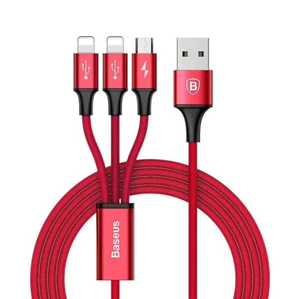 Baseus Rapid Series 3-in-1 Micro & Dual Lightning 1.2M Fast Charging Cable  – Color: Red – View 2