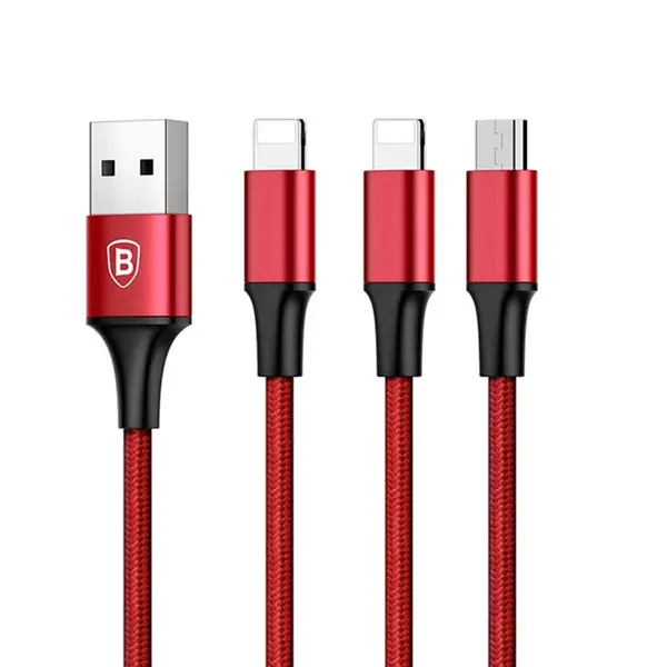 Baseus Rapid Series 3-in-1 Micro & Dual Lightning 1.2M Fast Charging Cable  – Color: Red – View 1
