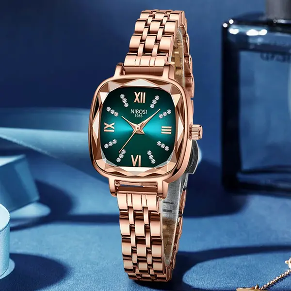 Nibosi 2535 Luxury Stainless Steel Analog Women's Watch – Dial Color: Rose, Strap Color: Gold  – View 3