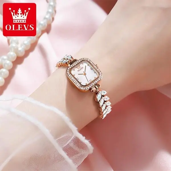 Olevs 9987 New Quartz Daimond Mermaid Stainless Steel Wrist-Watche – Dial Color: Brown, Strap Color:  Brown  – View 2