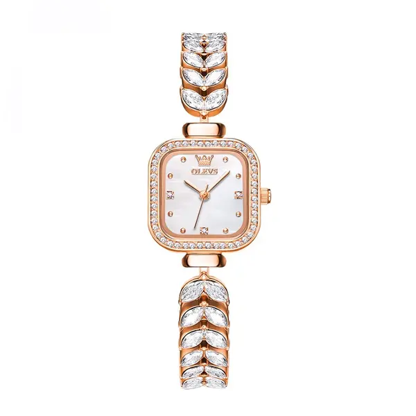 Olevs 9987 New Quartz Daimond Mermaid Stainless Steel Wrist-Watche – Dial Color: Brown, Strap Color:  Brown  – View 1