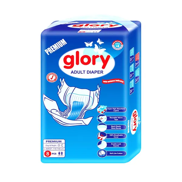 Glory Premium Super Absorbent Polymer Adult Diaper – Size: L, Quantity: 8 pcs – View 1