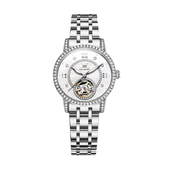 OLEVS 7036 Luminous Hands Mechanical Waterproof Lady Watch – Dial Color: White, Strap Color: Silver – View 1