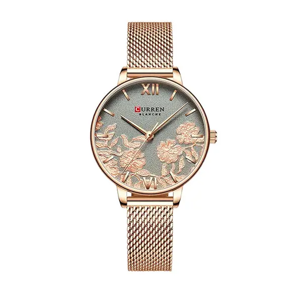 Curren 9065 Quartz Watch With Stainless Steel Strap for Women – Dial Color: Grey, Strap Color:  Brown  – View 1