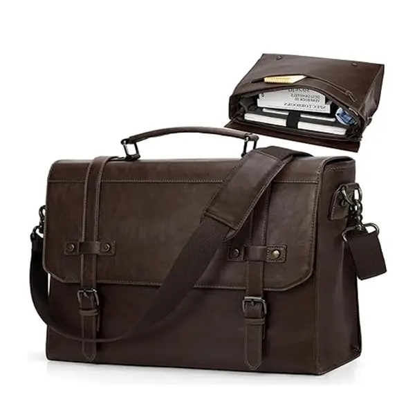 RAINSMORE Mens Waterproof Vintage Leather 17 Inch Large Office Business Bag – Color: Gray – View 1