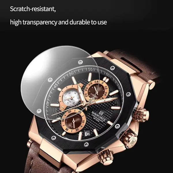 Naviforce NF8028 Luxury Genuine Leather Straps Chronograph Sports Men's Watch – Dial Color: Rose Gold, Strap Color:  Brown  – View 4