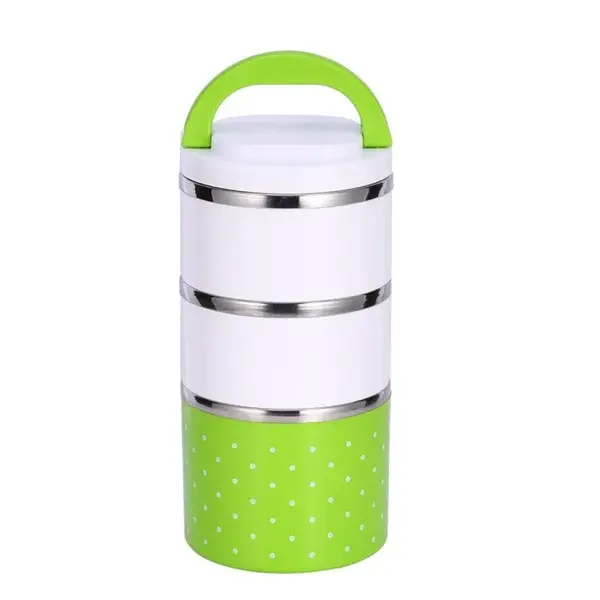 Multicolor 3 Container Plastic Snack Tiffin Lunch Box  – Color: Green – View 2