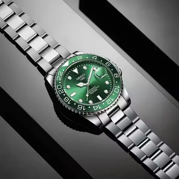 Nibosi 2597 High Quality Stainless Steel Belt Calendar Men's Watch – Dial Color: Green, Strap Color: Silver – View 3