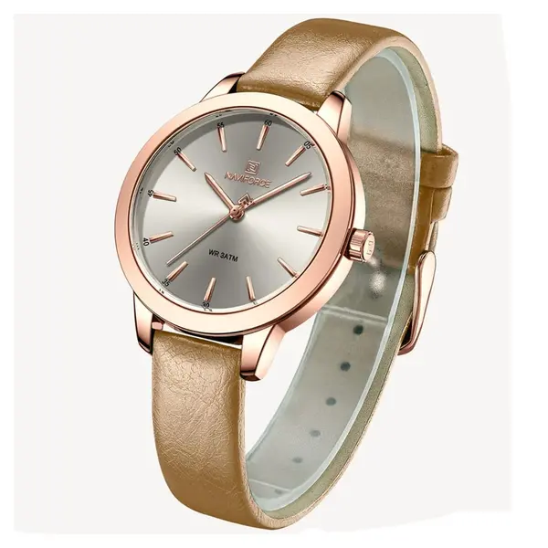 NAVIFORCE NF5024 PU Leather Analog Watch For Women – Dial Color: Grey, Strap Color: Grey – View 3