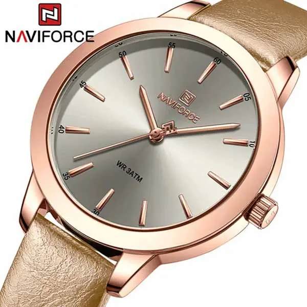 NAVIFORCE NF5024 PU Leather Analog Watch For Women – Dial Color: Grey, Strap Color: Grey – View 2