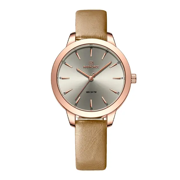 NAVIFORCE NF5024 PU Leather Analog Watch For Women – Dial Color: Grey, Strap Color: Grey – View 1