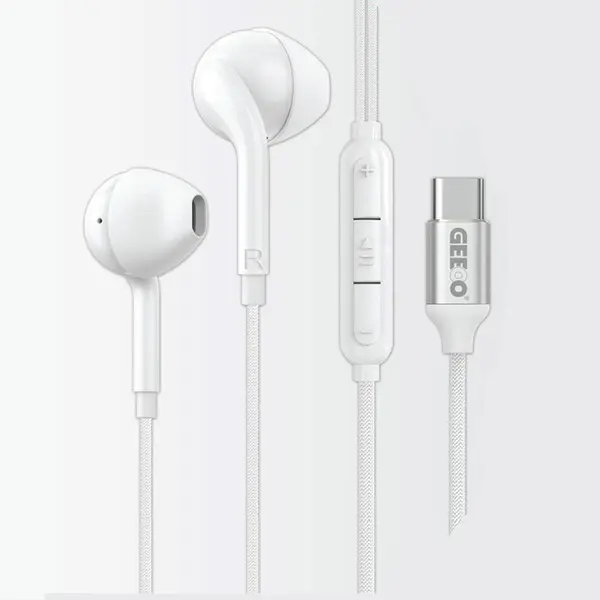 GEEOO TC555 Type-C Half In-Ear Wired Earphone – Color: White – View 1