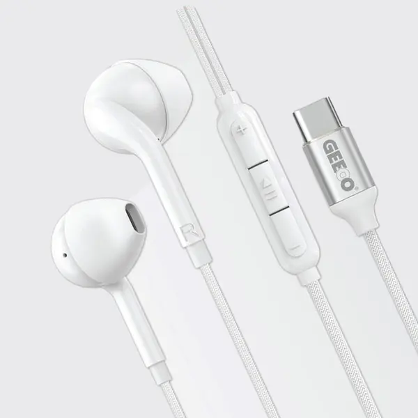 GEEOO TC555 Type-C Half In-Ear Wired Earphone – Color: White – View 2