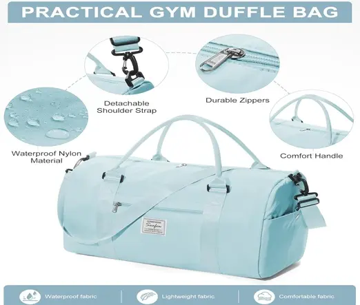 Shoes Compartment and Wet Pocket Waterproof Gym Bag – Color: Blue – View 3