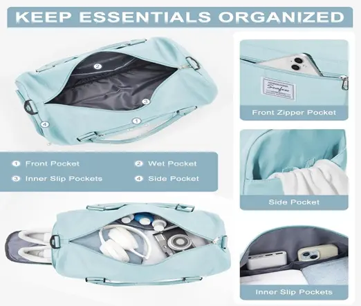 Shoes Compartment and Wet Pocket Waterproof Gym Bag – Color: Blue – View 2