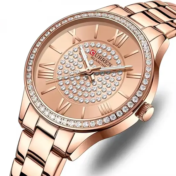 Curren CUR218 Women's Blanche Rhinestone Waterproof Watch – Dial Color: Brown, Strap Color:  Brown  – View 2