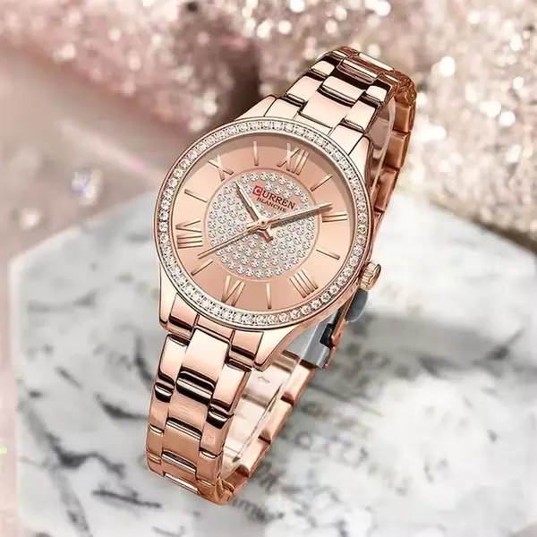 Curren CUR218 Women's Blanche Rhinestone Waterproof Watch – Dial Color: Brown, Strap Color:  Brown  – View 3