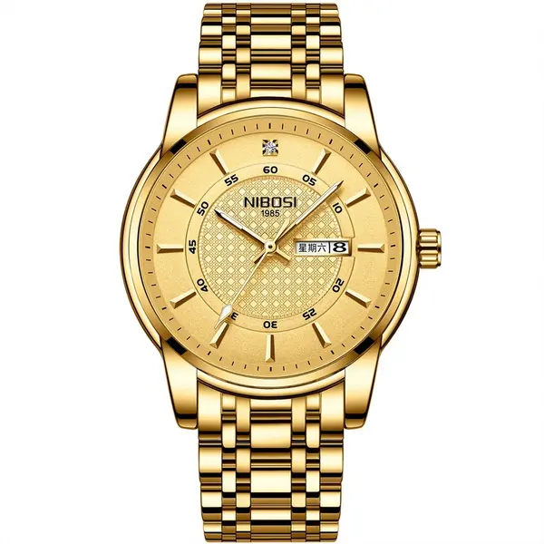 Nibosi 2381 Luxury Stainless Steel Analog Men's Watch – Dial Color: Gold, Strap Color: Gold  – View 1