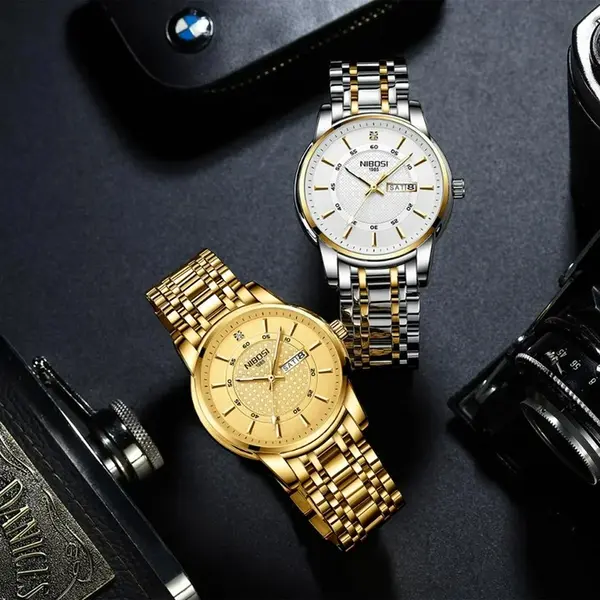 Nibosi 2381 Luxury Stainless Steel Analog Men's Watch – Dial Color: Gold, Strap Color: Gold  – View 3
